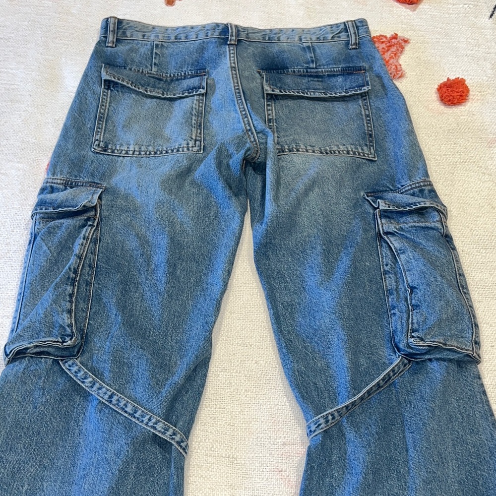 ZARA✨Cargo Jeans U.S. Women’s 6 Baggy Low Waisted Pockets Med Blue - Picture 15 of 16